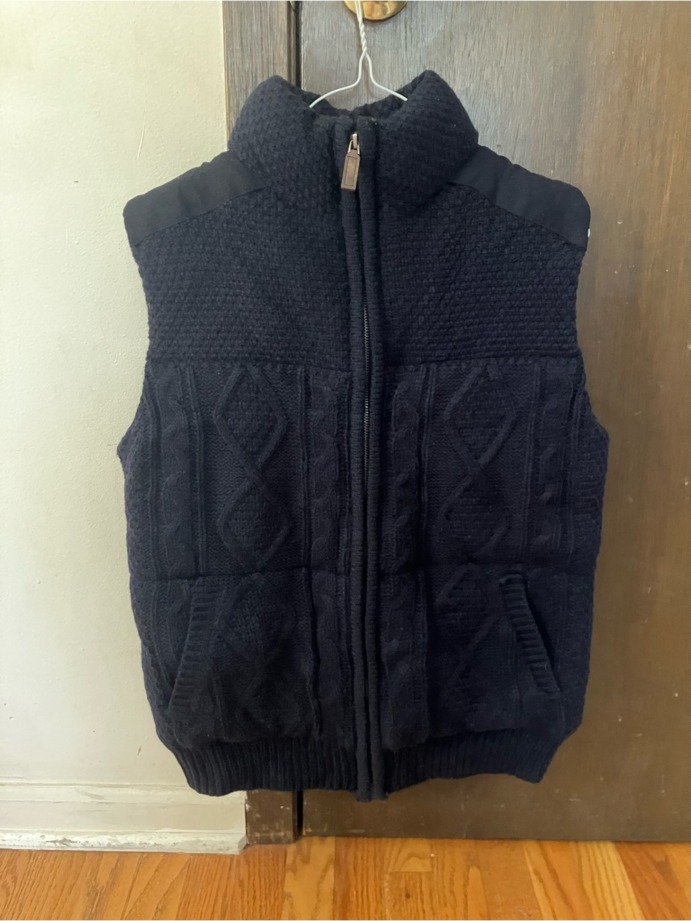 ANAPO Navy Blue Cable Knit Full Zip Puffer Vest S